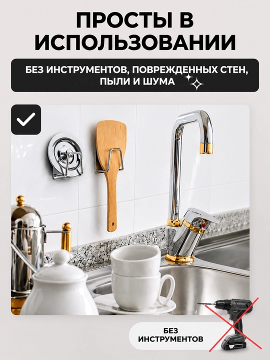Универсальный держатель самоклеящийся для кухни, крышек, губок, досок и лопаток