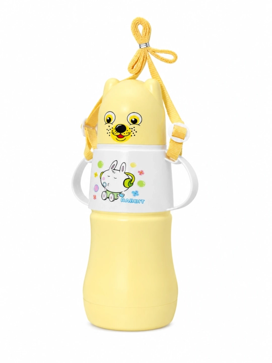 Детский термос-бутылка Rabbit с ручками и крышкой, розовый