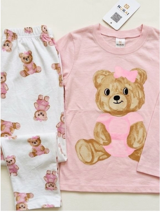 Qizlar uchun ayiqchali pijama, bolalar uchun qizlar pijamasi, yumshoq va qulay to‘plam - 