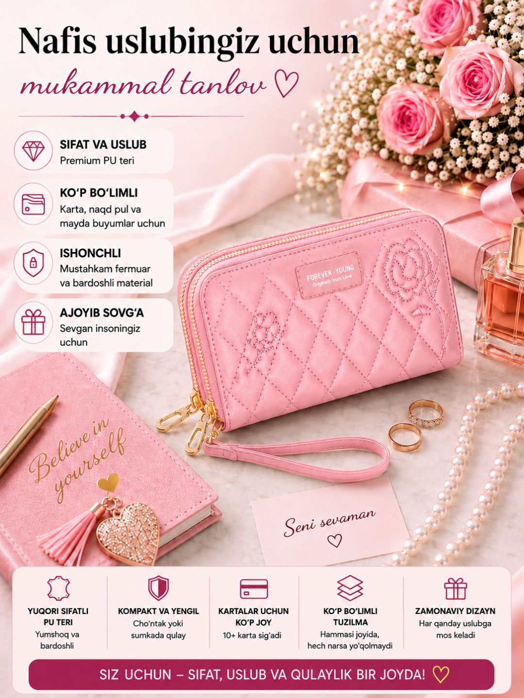 Кошелек, клатч, Forever Young, 2 застежки, ремешок на запястье, для женщин и девушек - 
