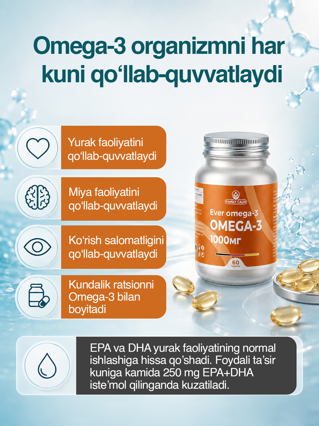 Omega-3 kapsulalari Ever Omega-3 1000 mg, 60 kapsula