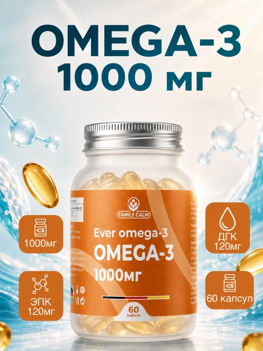 Omega-3 kapsulalari Ever Omega-3 1000 mg, 60 kapsula - 