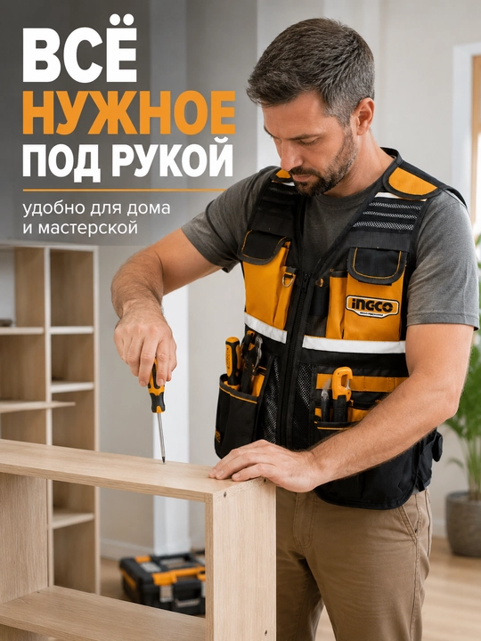 Жилет для инструмента INGCO, жилет с карманами, рабочий жилет, органайзер для инструмента