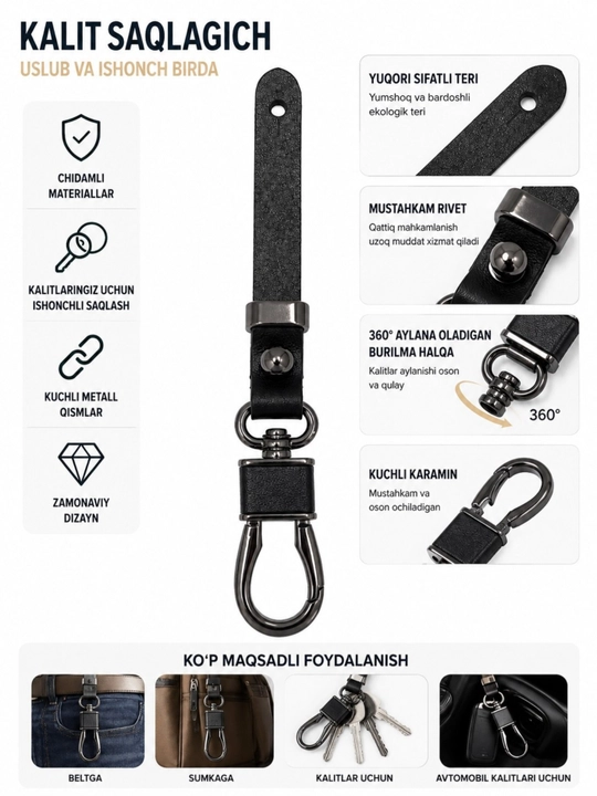 Universal kalit saqlagich – Metall ilgakli premium brelok