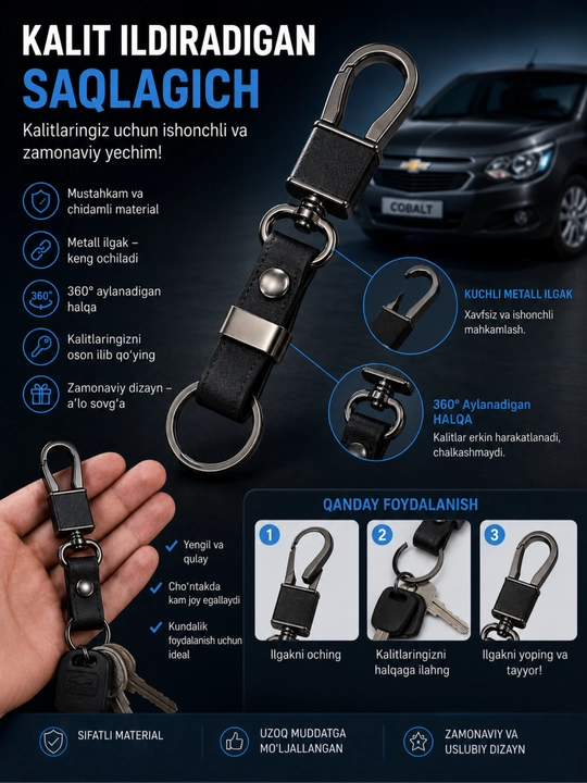 Universal kalit saqlagich – Metall ilgakli premium brelok
