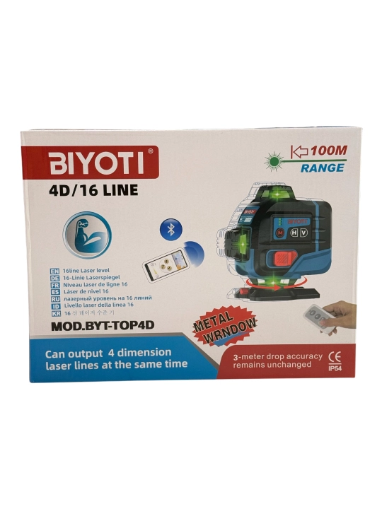 Лазерный уровень 4D BIYOTI BYT-TOP4D, 16 линий, до 100 м, Bluetooth