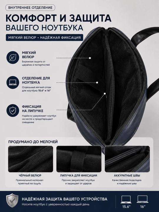 Сумка для ноутбука 15.6" 16" 17" универсальная, экокожа,для работы, учебы и для документов