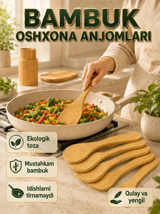 Tabiiy yog‘ochdan tayyorlangan qoshiq, ekologik toza 5 dona  - 
