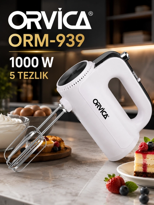 Миксер ручной ORVICA ORM-939, 1000 Вт, 5 скоростей, для крема и теста, 2 насадки - 