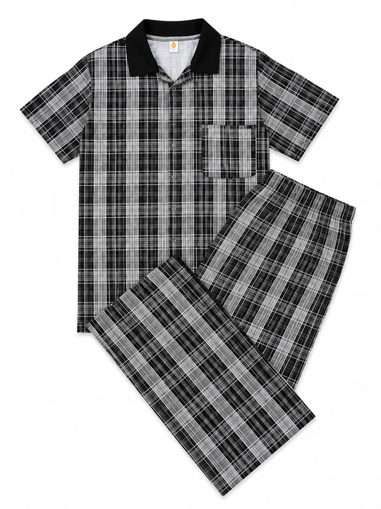 Erkaklar uchun katakli pijama, qisqa yengli ko'ylak  shim, qulay yumshoq uy kiyimi sifatli