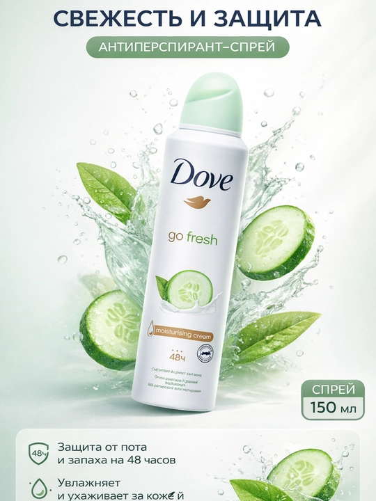 Ayollar uchun antiperspirant-dezodorant spreyi Dove, terlashga qarshi himoya 48soat, 250ml