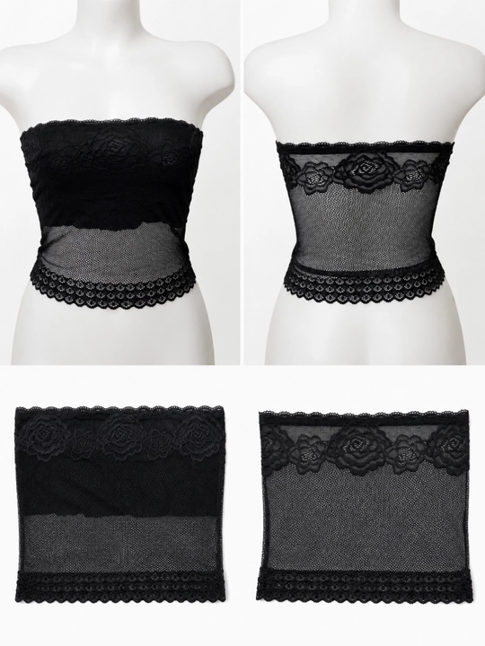 Romantic Spring tasmasiz va kosasiz to‘rli top-bando, elastik to‘rli top