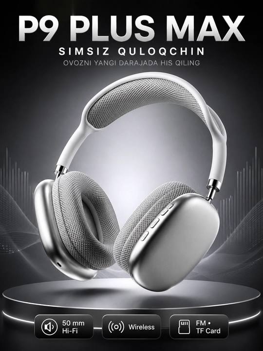 Беспроводные наушники P9 Plus Max Bluetooth 50 мм Hi-Fi, FM и TF Card - 