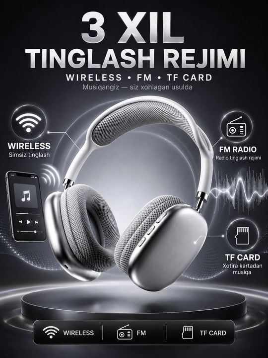 Беспроводные наушники P9 Plus Max Bluetooth 50 мм Hi-Fi, FM и TF Card