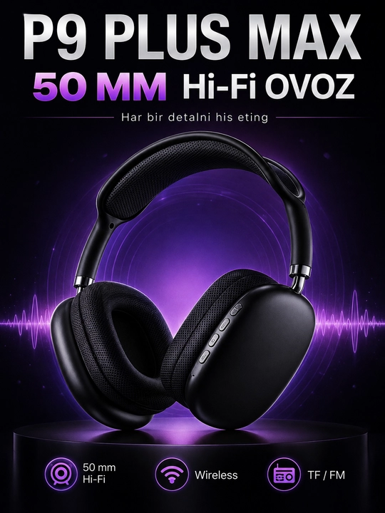 Беспроводные наушники P9 Plus Max Bluetooth 50 мм Hi-Fi, FM и TF Card