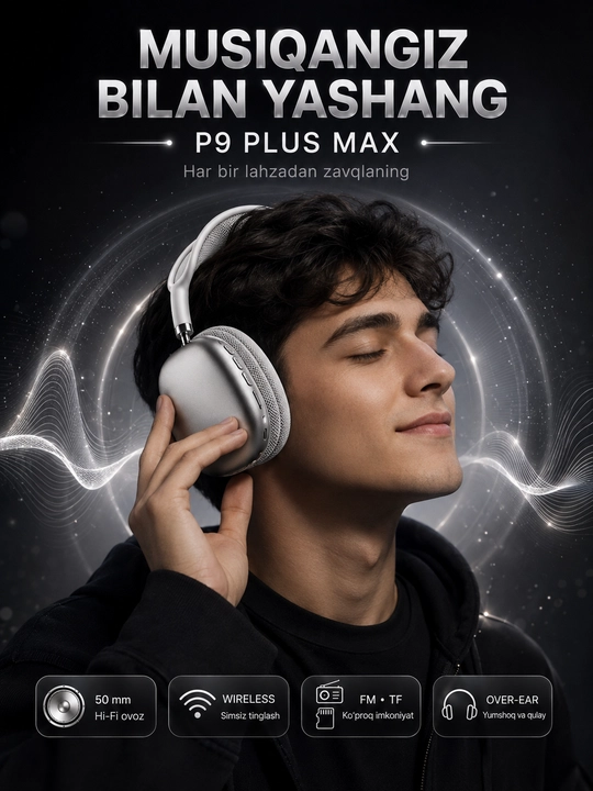 Беспроводные наушники P9 Plus Max Bluetooth 50 мм Hi-Fi, FM и TF Card