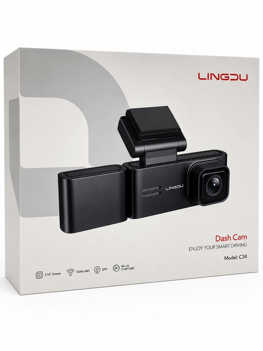 Videoregistrator LINGDU C34, 3 kamerali 4K/2K/1080P, GPS, WiFi, 3.18", 64 GB