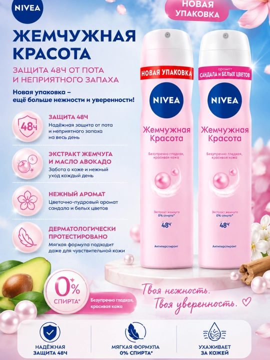 NIVEA ayollar dezodaranti, 48 soatlik xushbo'y hid va terlashdan ximoya, 150 ml