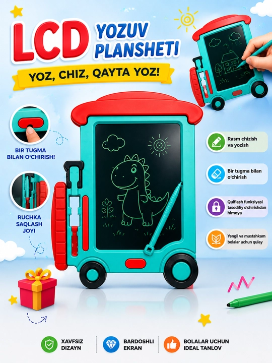 LCD yozuv planshet bolalar rasm chizish uchun mashinka shaklida sovga - 