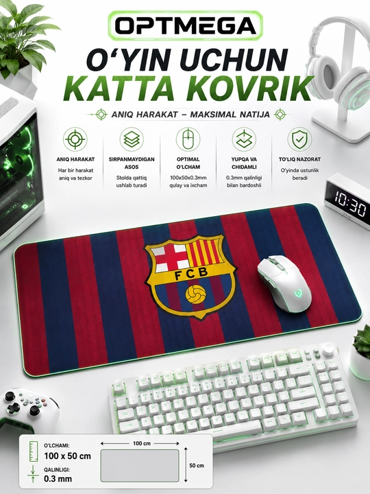 Большой коврик 100x50x3 мм, игровой и офисный коврик для клавиатуры и мыши - 
