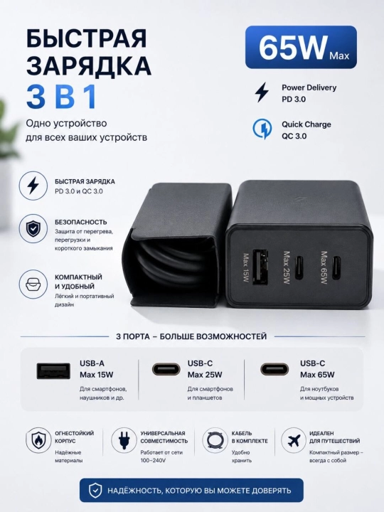 Зарядное устройство Samsung USB-C 25W/45W/50W/65W, быстрая зарядка, гарантия 6 месяцев