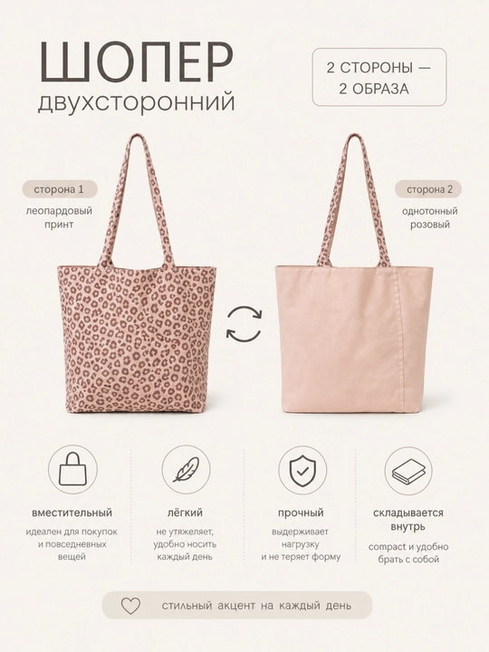 Сумка-тоут женская, двухсторонняя, 2 в 1