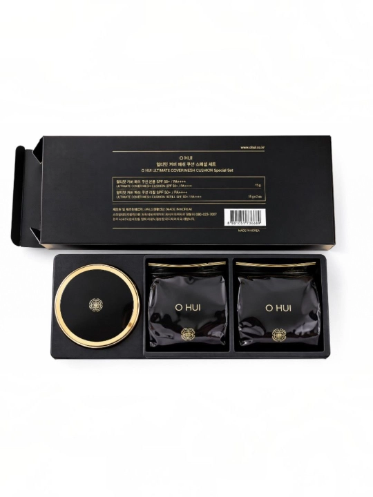 O HUI Ultimate Cover Cushion Satin Finish maxsus to‘plami, SPF50+ PA+++ yuz yostig‘i