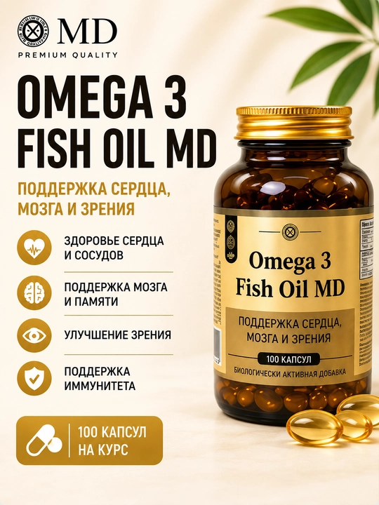 Omega 3 baliq yog‘i 1000 mg, 100 kapsula Ko‘rish, xotira va diqqatni yaxshilash uchun - 