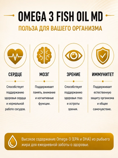Omega 3 Рыбий жир 1000 mg для улучшения зрения, памяти и внимания, 100 капсул