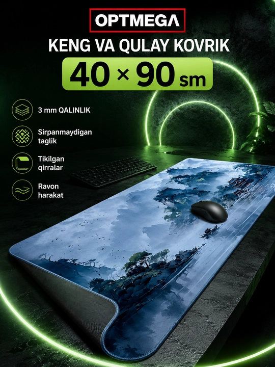 Большой коврик 100x50x3 мм, игровой и офисный коврик для клавиатуры и мыши - 
