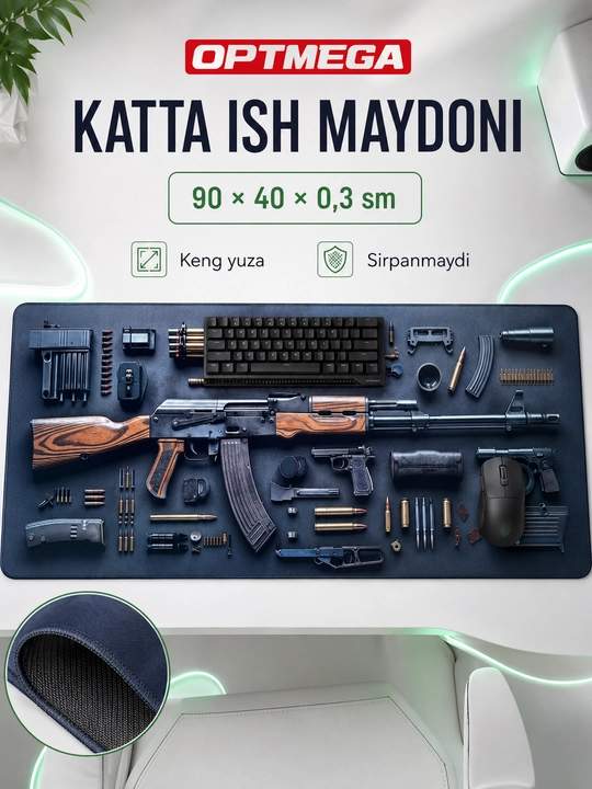 Большой коврик 100x50x3 мм, игровой и офисный коврик для клавиатуры и мыши - 