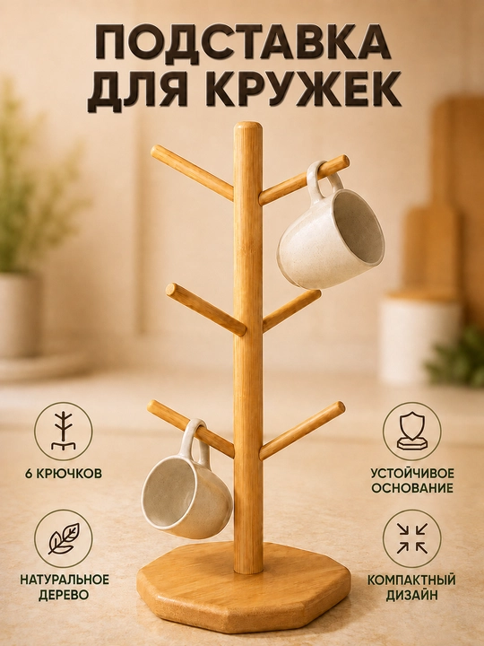 Держатель для кружек, бамбуковый
