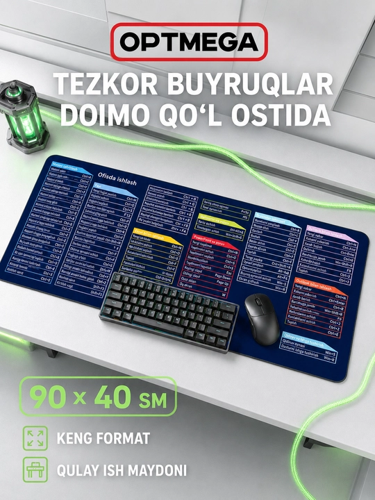 Большой коврик 100x50x3 мм, игровой и офисный коврик для клавиатуры и мыши - 