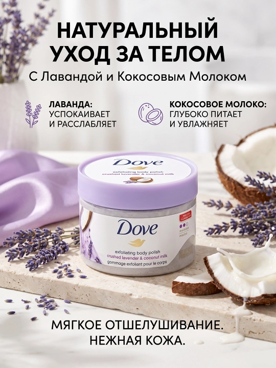 Dove tana tozalash skrabi: anor, kokos, kivi, cho‘zilishga qarshi piling, 298 g