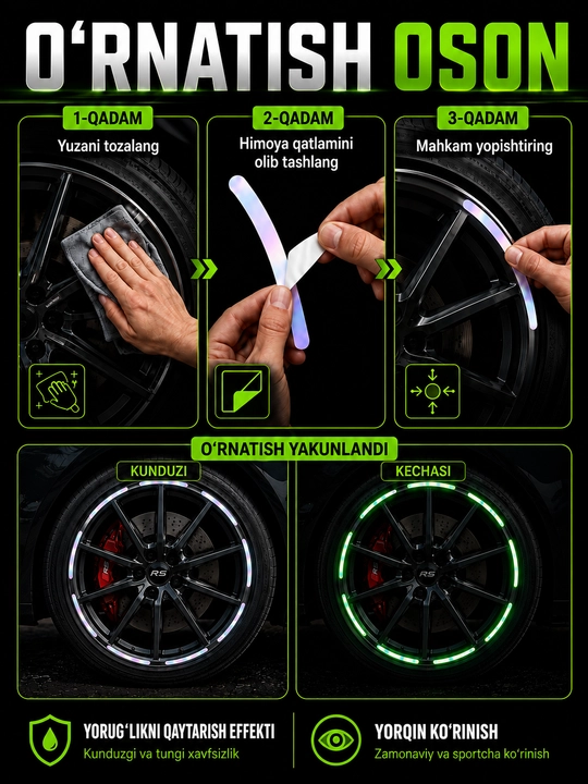 Светоотражающие наклейки для колес велосипеда авто и мотоцикла комплект 20 штук