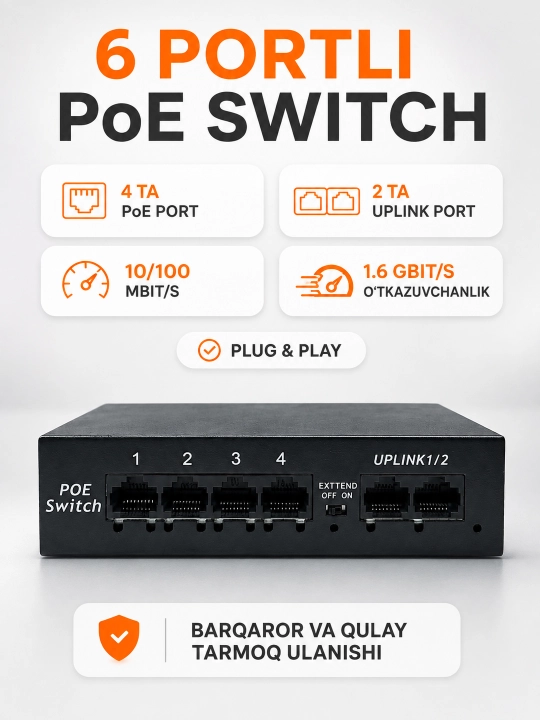 Гигабитный PoE-коммутатор, сетевой свитч с 4/8 PoE-портами для IP-камер видеонаблюдения - 
