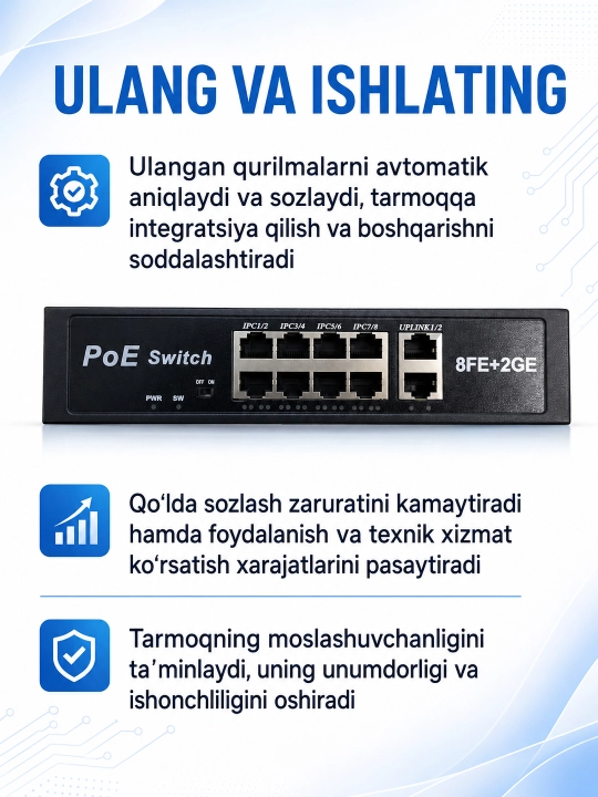 Gigabit PoE kommutator, IP kameralar uchun 4/8 ta PoE portli tarmoq switch
