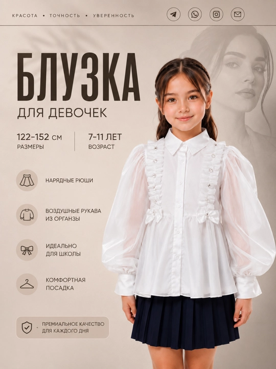 Школьная кофта для девочек, белая кофта, школьная форма, блузка для девочки, кофта для школы