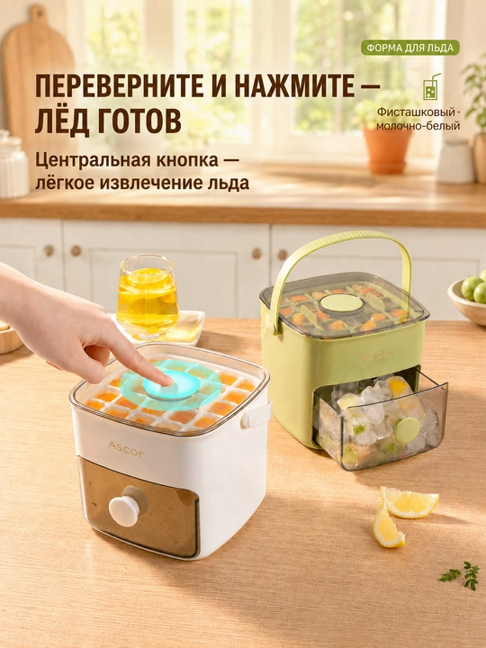Контейнер для приготовления и хранения льда, 2 в 1, с крышкой и ручкой
