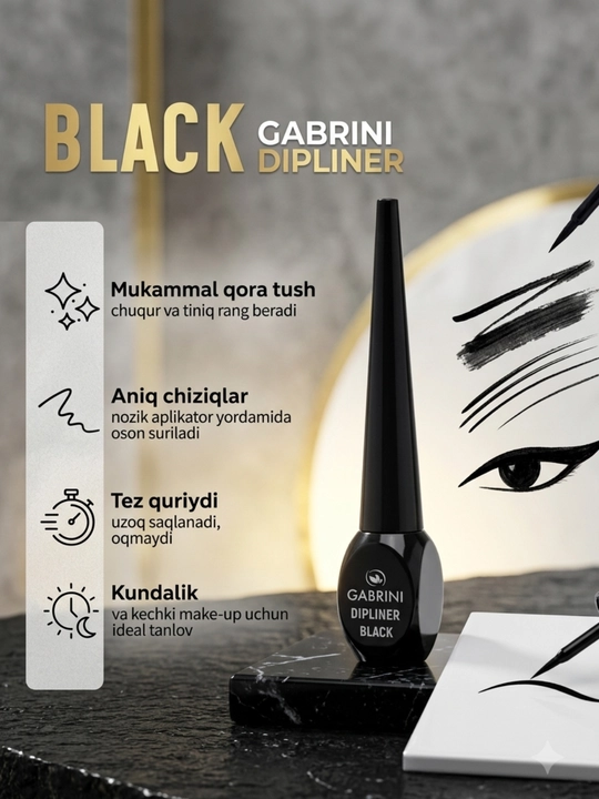 Gabrini Dipliner Black — жидкая подводка для глаз чёрного цвета - 
