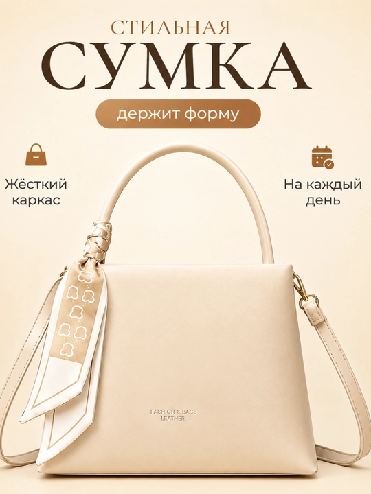 Сумка женская багет через плечо, платок в подарок, жесткая форма, повседневная, на учебу - 