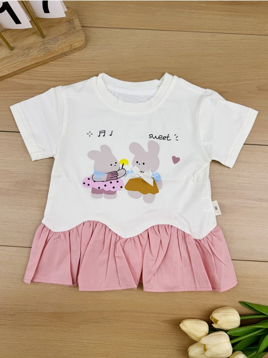 Милое платье-футболка с зайчиками для малышки 2-5 лет