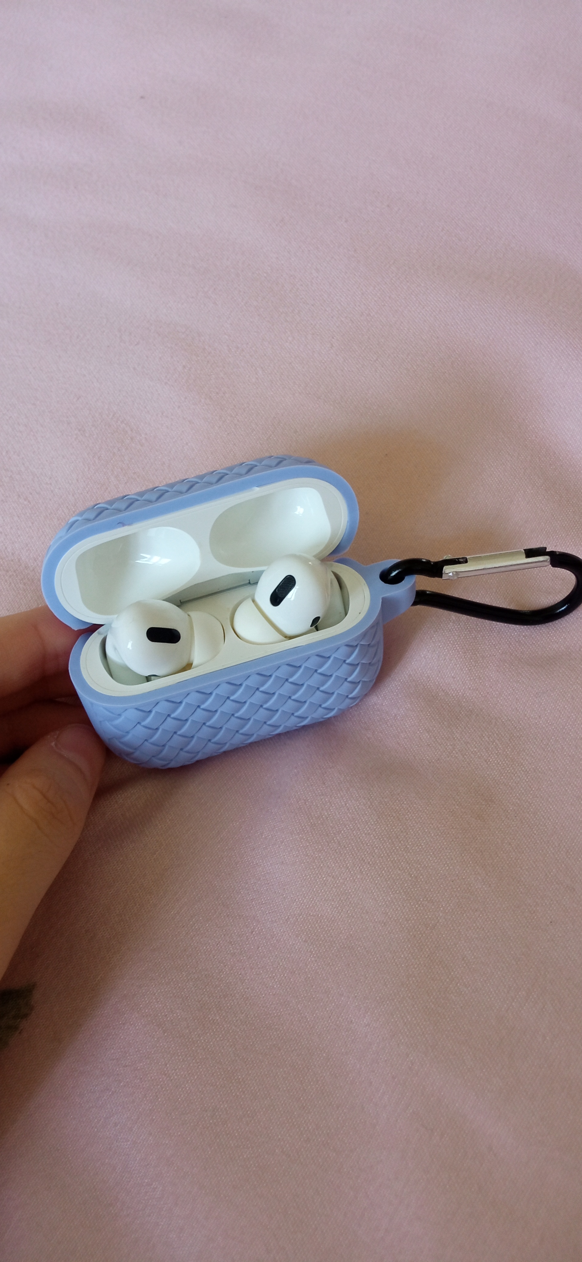 AirPods Pro/Pro 2 quloqchinlari uchun himoya chexoli, to'qilgan tekstura, karabinli