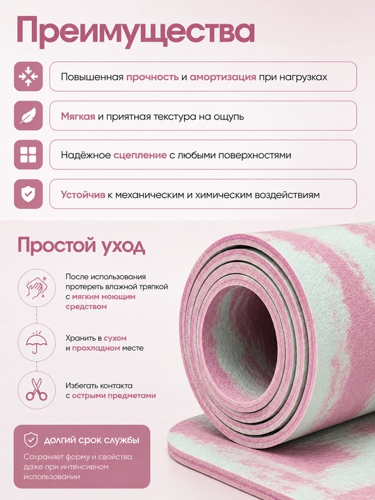 Коврик для йоги и фитнеса нескользящий, коврик для пилатеса с чехлом