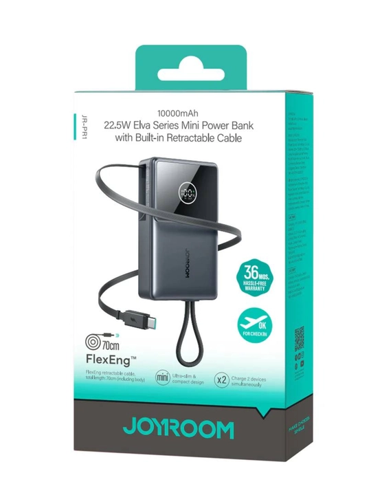 Joyroom 10000 мАч 22.5W мини повербанк, со встроенным кабелем