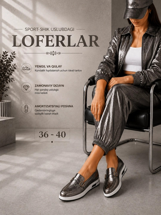 Ayollar uchun loferlar, kuzgi lofer, klassik va qulay oyoq kiyim, mokasinalar, 36–40 - 
