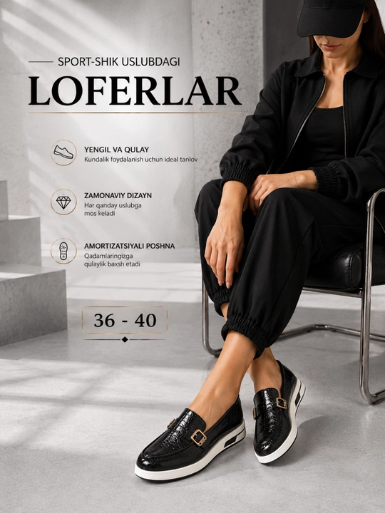Ayollar uchun loferlar, kuzgi lofer, klassik va qulay oyoq kiyim, mokasinalar, 36–40 - 