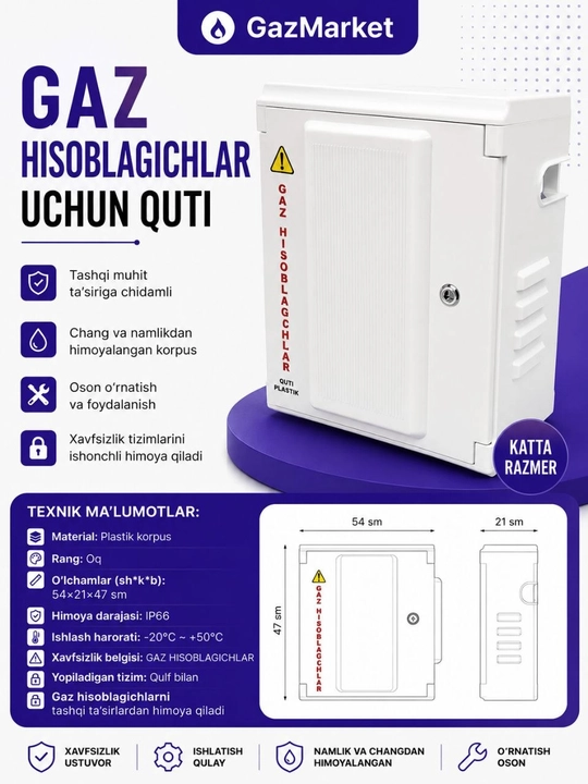 Шкаф для газового счетчика защитный, пластиковый ящик, короб для счетчика газа