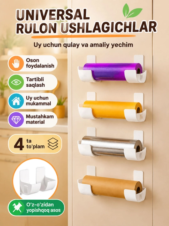 Xalta va folga uchun organizator, oshxona uchun rulolar uchun ushlagich - 