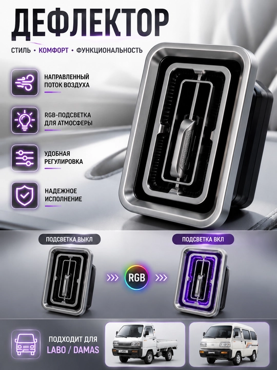 Mercedes-AMG, RGB chiroqli Cobalt, Damas uchun  havo quvurining deflektori, 1-4 dona to‘plam - 